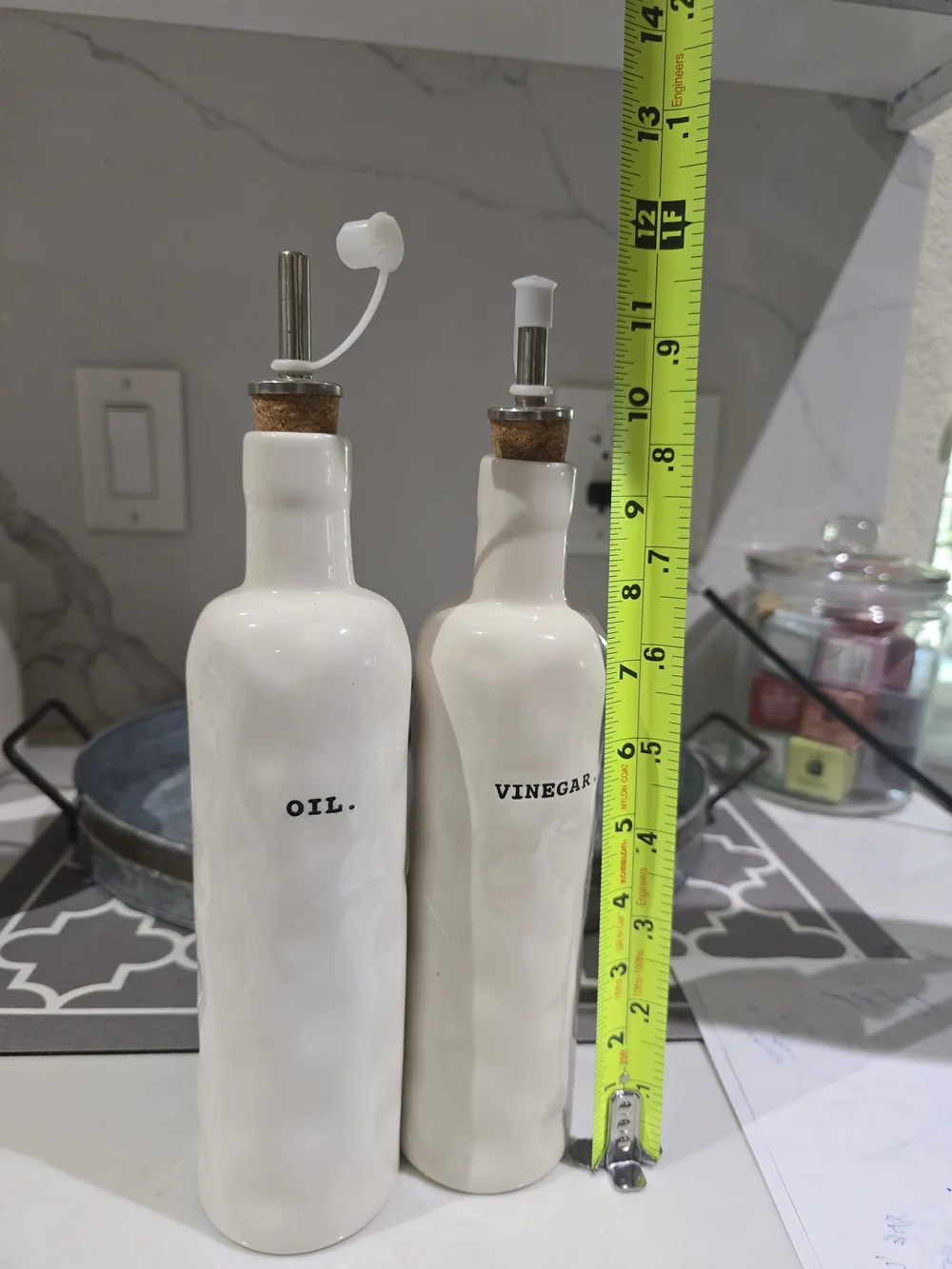 Rae Dunn Oil & Vinegar Ceramic Bottles - White